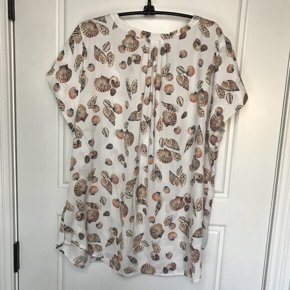 Liz Claiborne Shell Print Blouse Women's 0X Short Sleeves V-Neck Lightweight - Picture 3 of 8